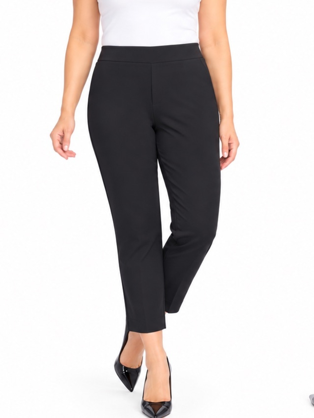 Talbots Plus 2X black pull-on ankle capri stretch pants elastic waistband travel